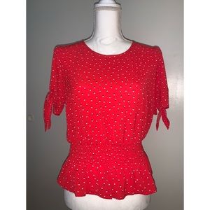 Cute Red Peplum Top with Knotted Sleeves Large